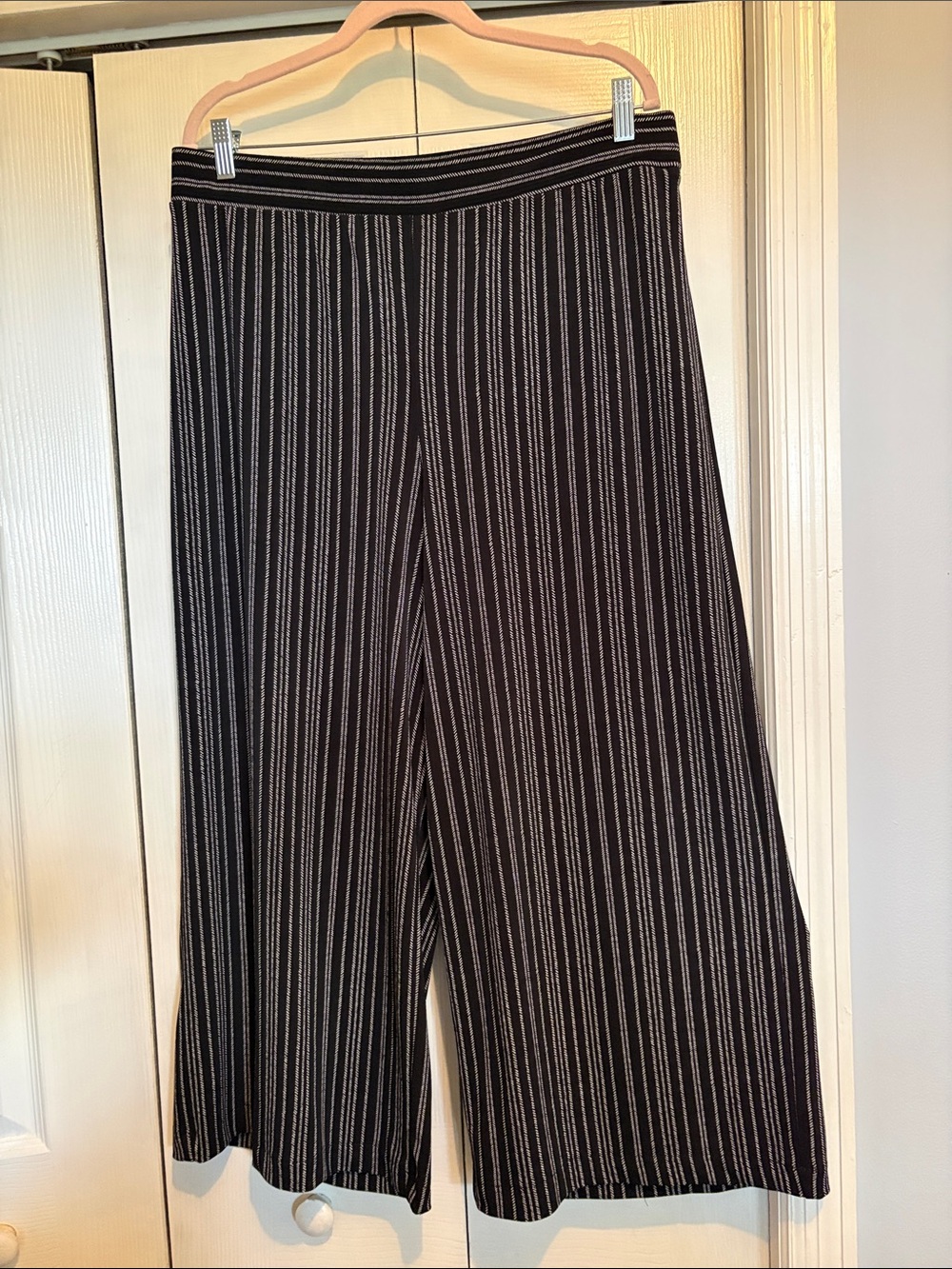 Wide-Leg Striped Knit Pants - Black/White. NWOT